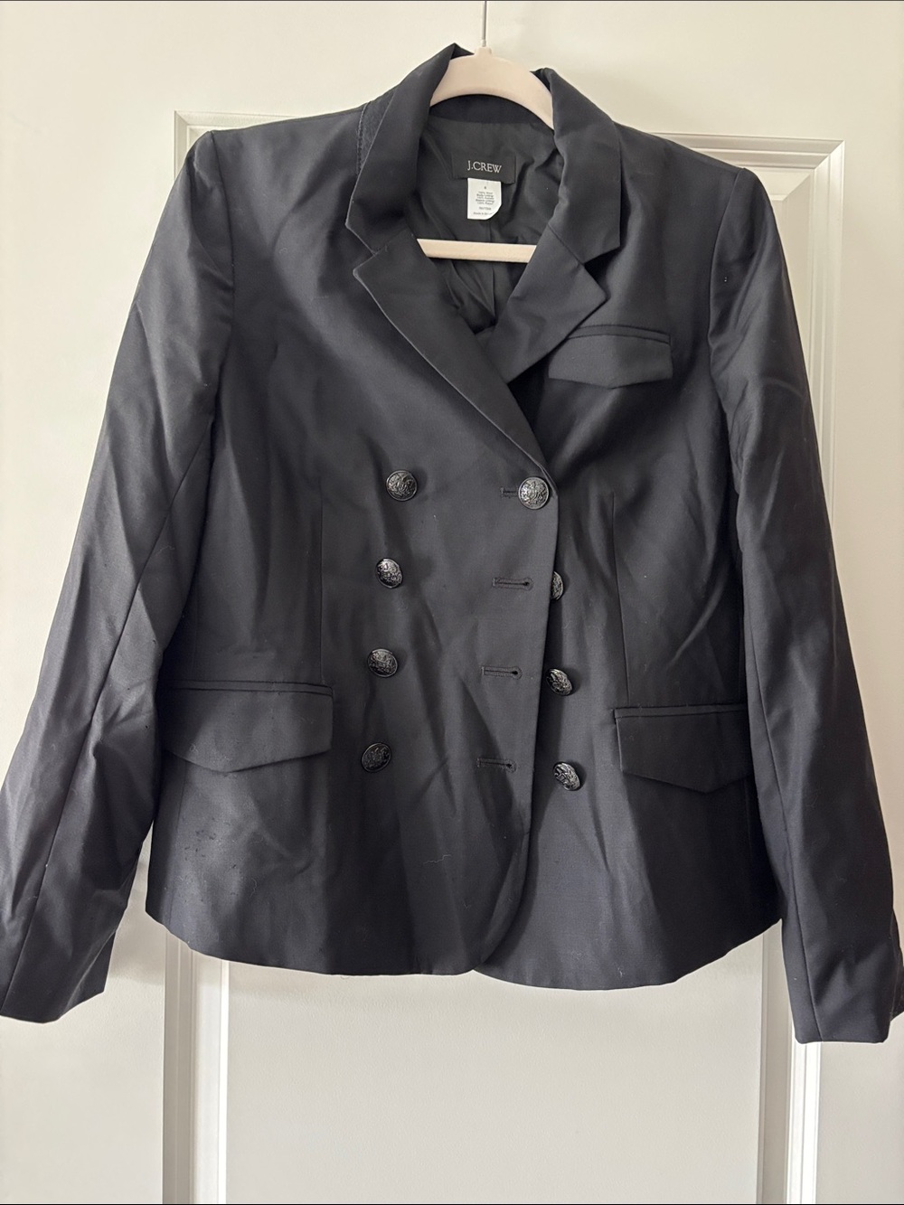 J. Crew Black Double-Breasted Blazer with Decorative Buttons